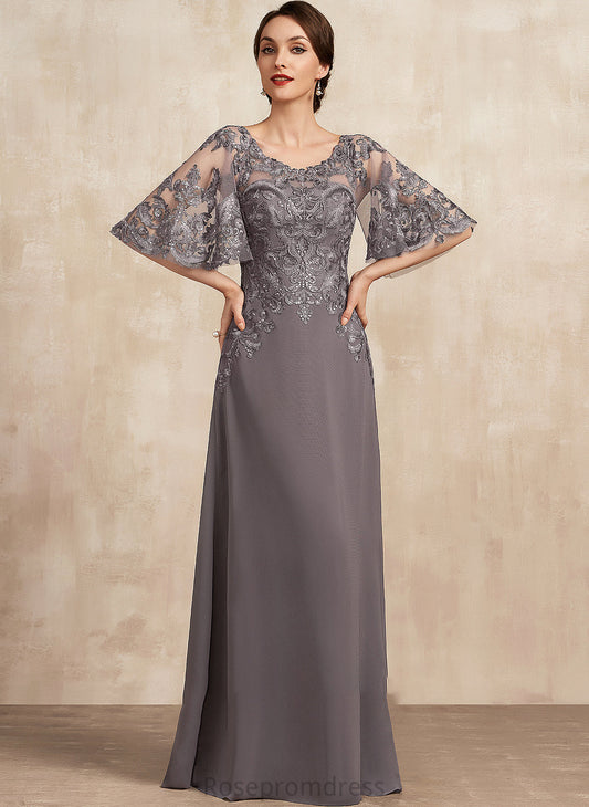 A-Line Sequins Mother of the Bride Dresses Chiffon With Lace Scoop Dress Katie Mother Bride Neck the of Floor-Length