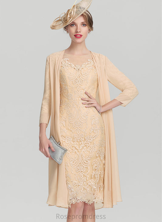 Lace Bride the Beading With Mother of the Bride Dresses Neck Sheath/Column of Marin Dress Scoop Knee-Length Mother Sequins