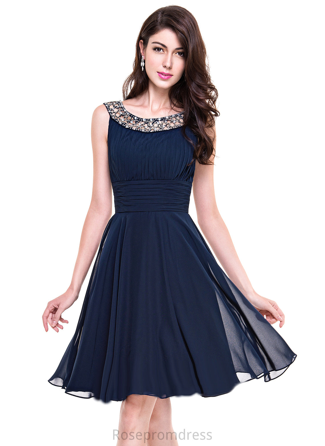 Beading Gianna Scoop A-Line Knee-Length Ruffle Cocktail Dresses Chiffon With Cocktail Neck Dress