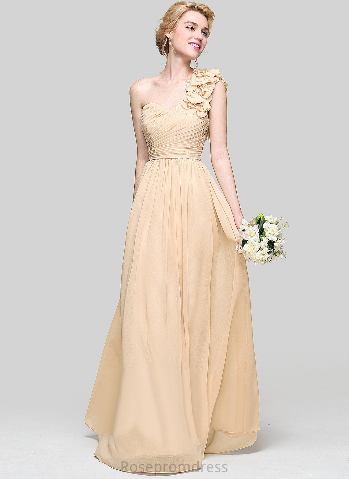 Neckline Embellishment Fabric Length Silhouette Floor-Length A-line OneShoulder Justine A-Line/Princess Short Sleeves V-Neck Bridesmaid Dresses