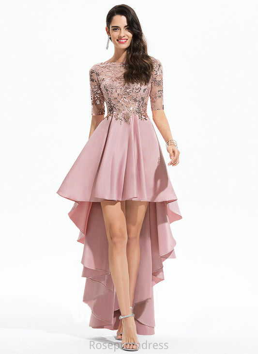 Sequins With A-Line Prom Dresses Lesly Satin Asymmetrical Scoop