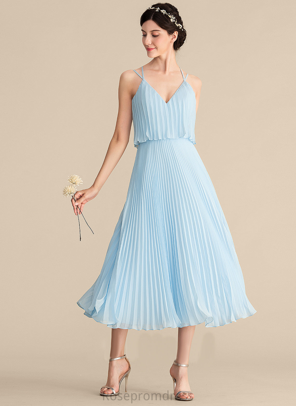 Chiffon Tea-Length V-neck Jamie Cocktail A-Line Dress With Cocktail Dresses Pleated