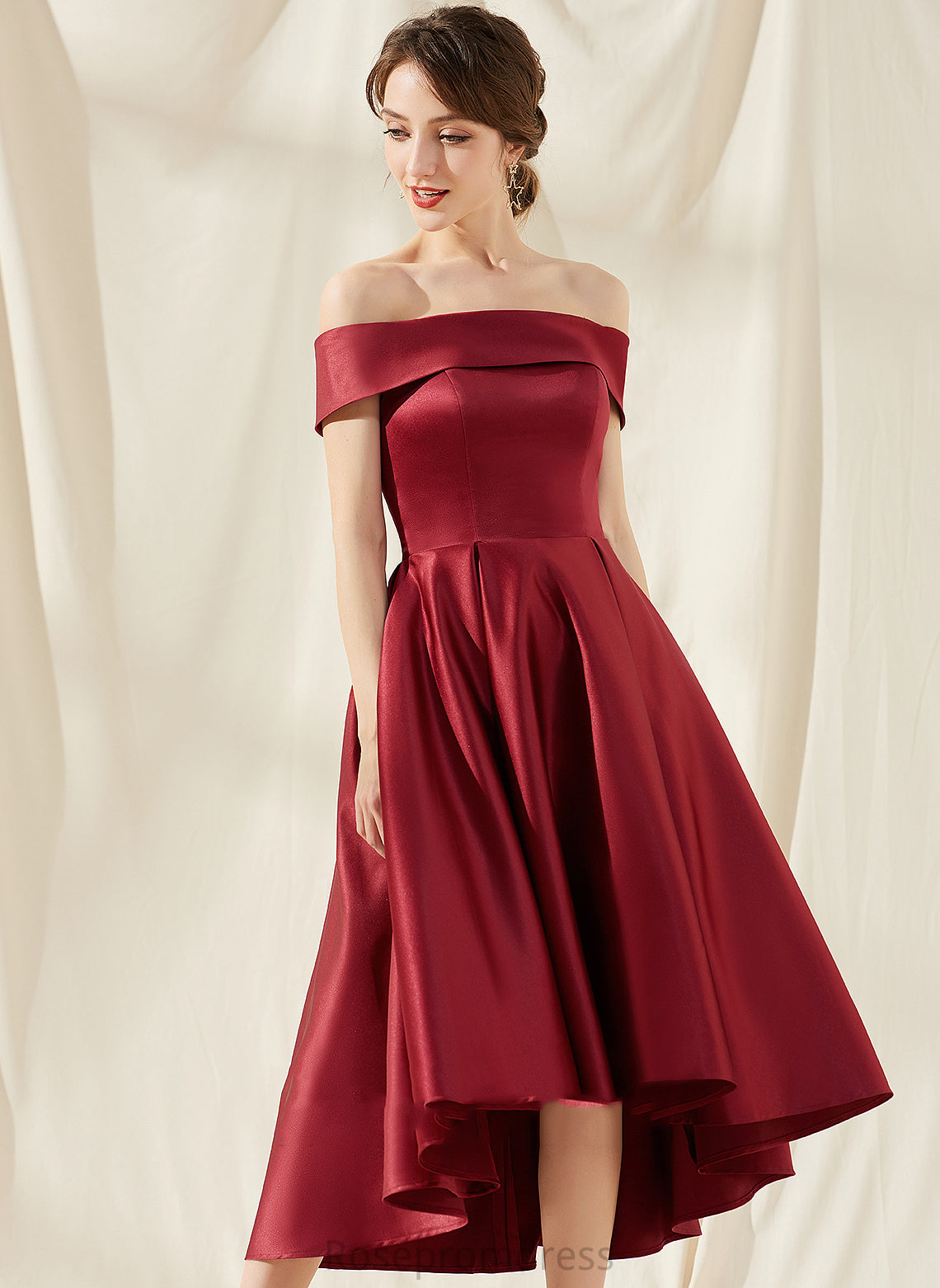 Homecoming Dresses A-Line Payten Pockets Off-the-Shoulder With Asymmetrical Satin Dress Homecoming