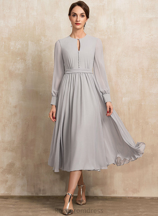 Neck Chiffon Tea-Length Dress Bow(s) A-Line Julie of Scoop the Mother of the Bride Dresses With Bride Mother