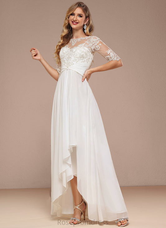 Neck Chiffon Dress Boat Asymmetrical Wedding Lace A-Line Jocelynn Wedding Dresses