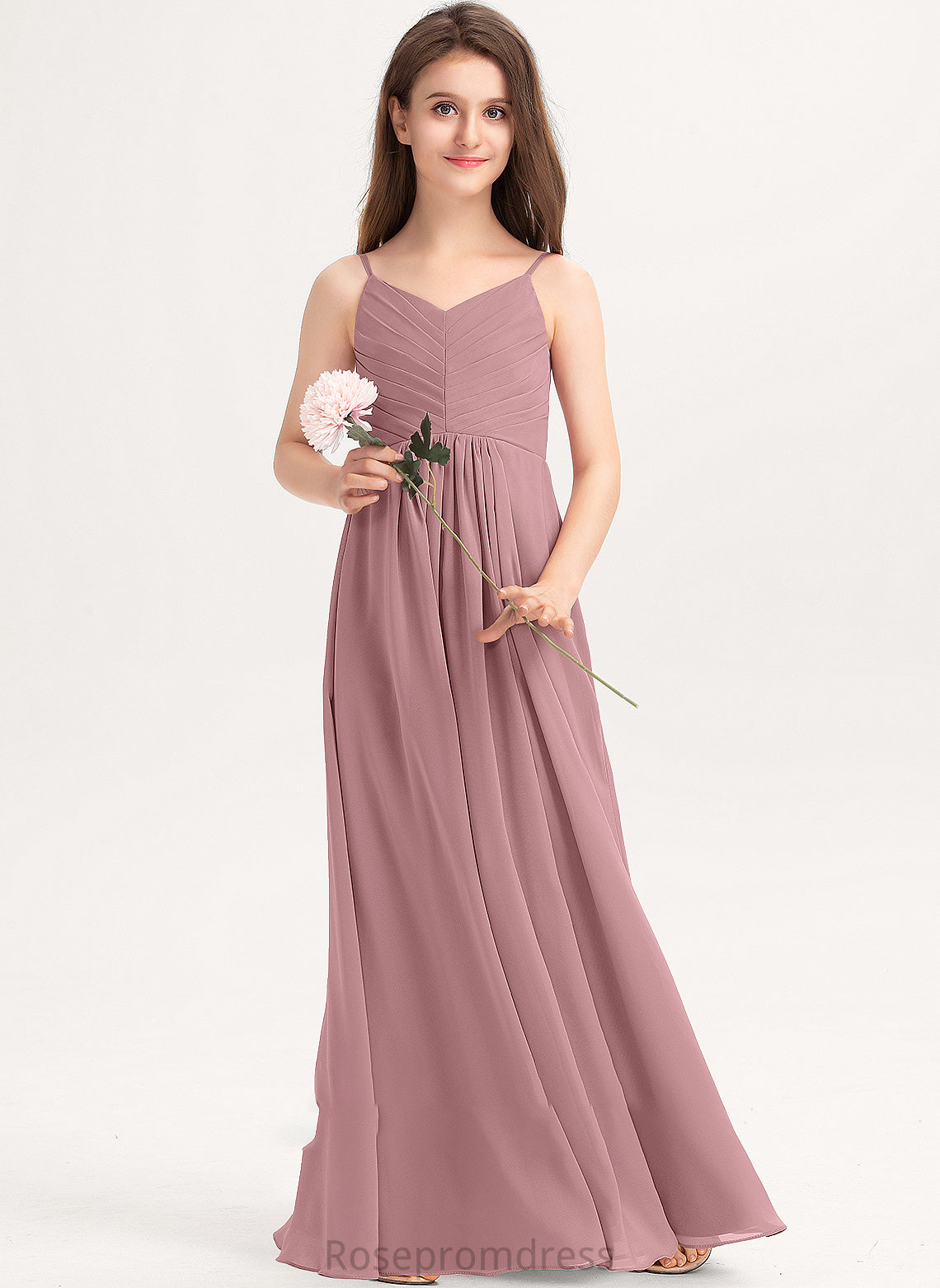 Junior Bridesmaid Dresses Saniya Chiffon With Floor-Length V-neck Ruffle A-Line