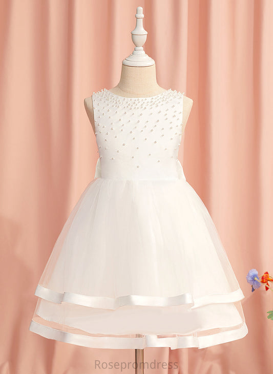 Dress Sleeveless Flower Girl Dresses Ball-Gown/Princess With Beading/Bow(s) Scoop Satin/Tulle Girl Celeste Neck - Flower Knee-length