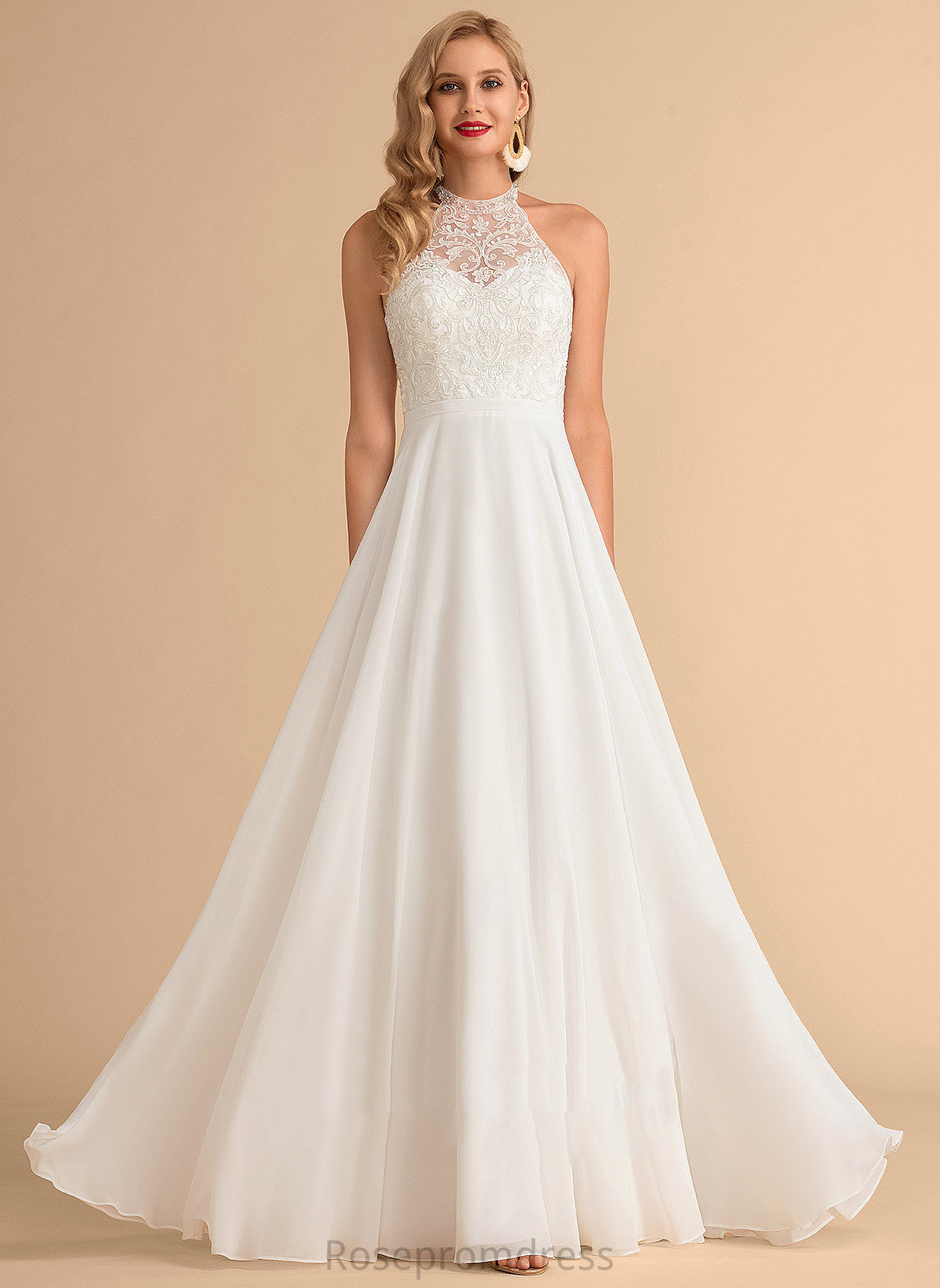 Wedding Dresses Chiffon Dress Neck Lace High Raegan Wedding A-Line Floor-Length