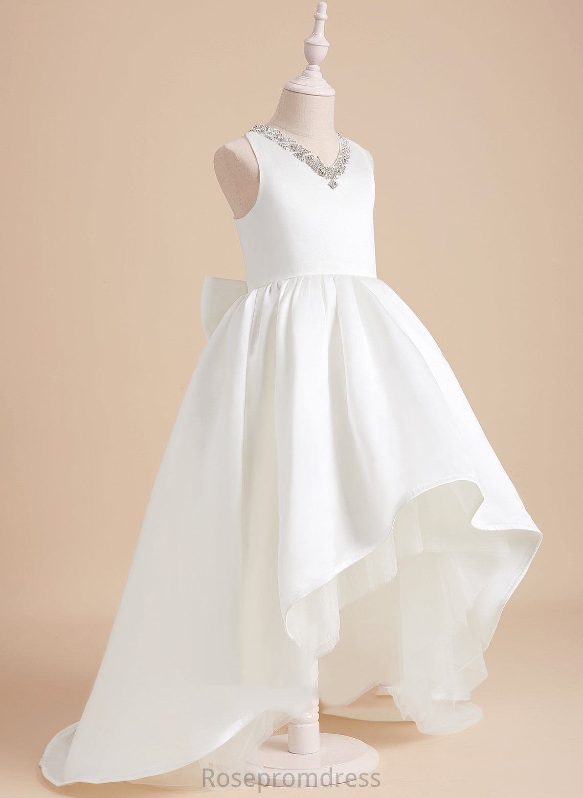 Train With Beading Girl V-neck Sweep Sleeveless - Ball-Gown/Princess Flower Girl Dresses Avah Dress Flower Satin