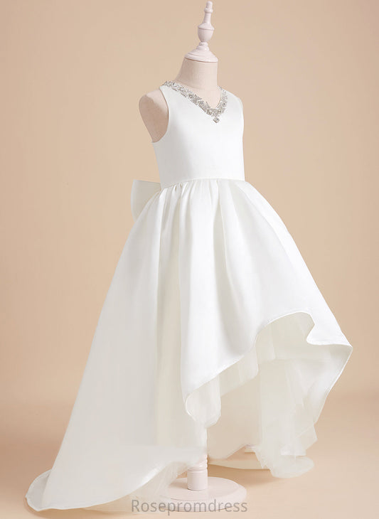 Train With Beading Girl V-neck Sweep Sleeveless - Ball-Gown/Princess Flower Girl Dresses Avah Dress Flower Satin