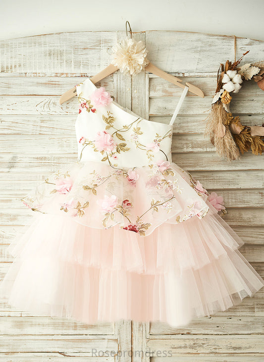 Kamryn Dress - Sleeveless A-Line Flower(s) One-Shoulder Tulle Knee-length Flower Girl Dresses With Flower Girl