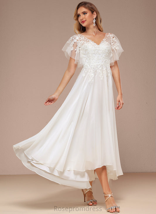 Asymmetrical With Wedding Dresses Wedding Lace Ruffle Serena Dress A-Line V-neck Tulle