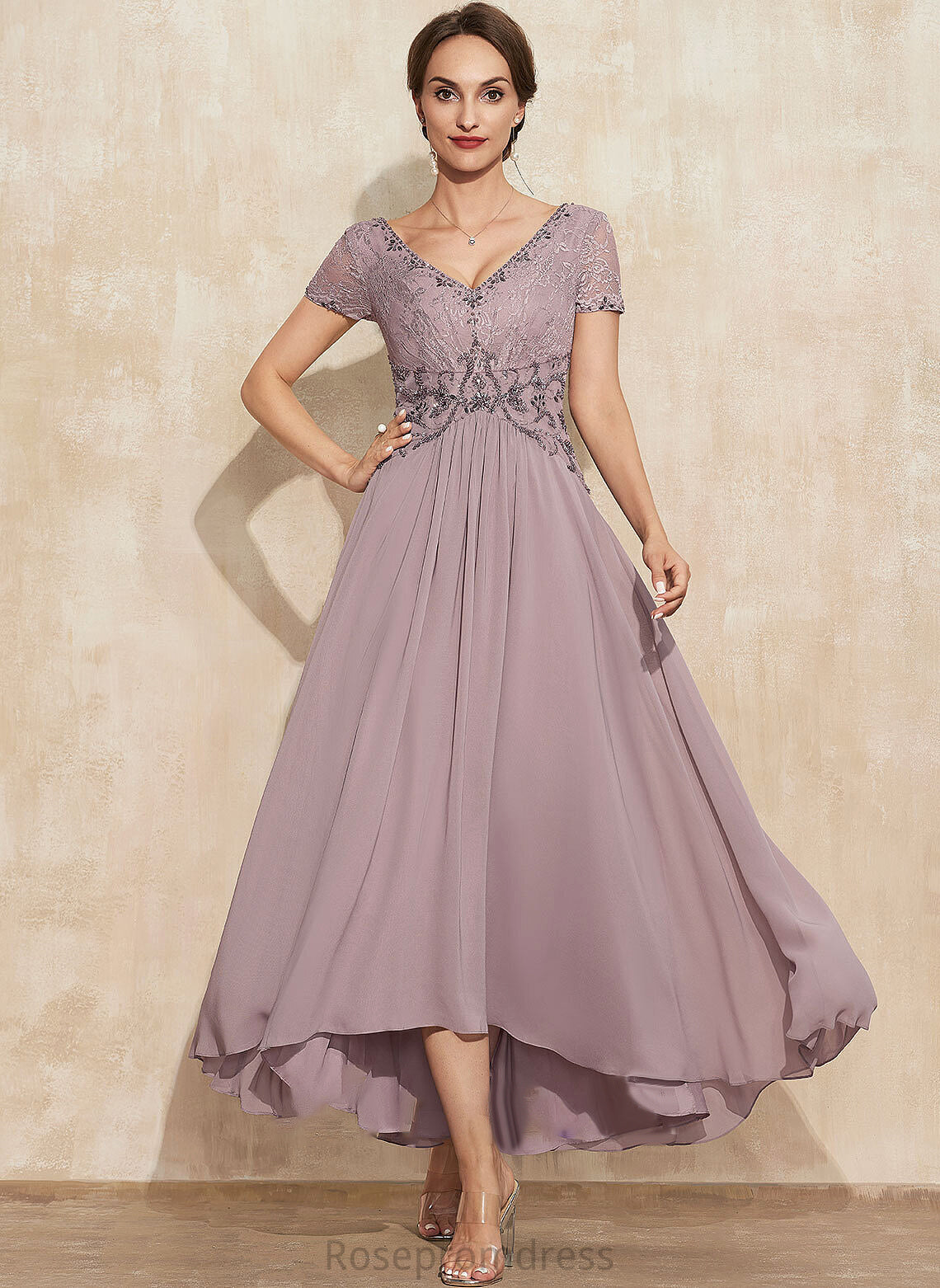 of Mother of the Bride Dresses Denisse Dress Asymmetrical the Bride With Chiffon Beading A-Line Mother Lace V-neck