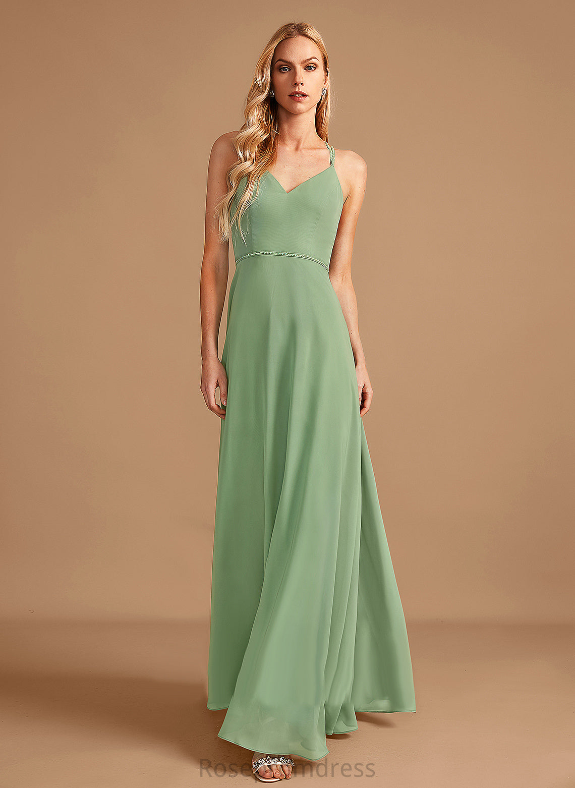 Floor-Length Silhouette Sequins V-neck Neckline Length Beading Fabric Embellishment A-Line America Bridesmaid Dresses