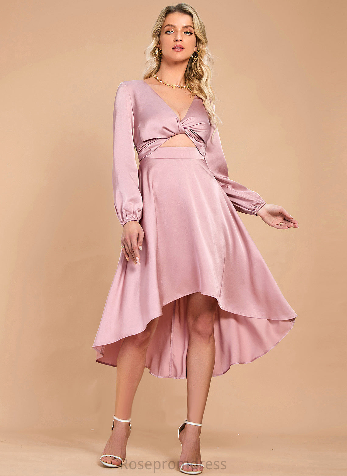 Midi Long V-Neck Elegant Club Dresses Finley Sleeves Satin A-line Dresses