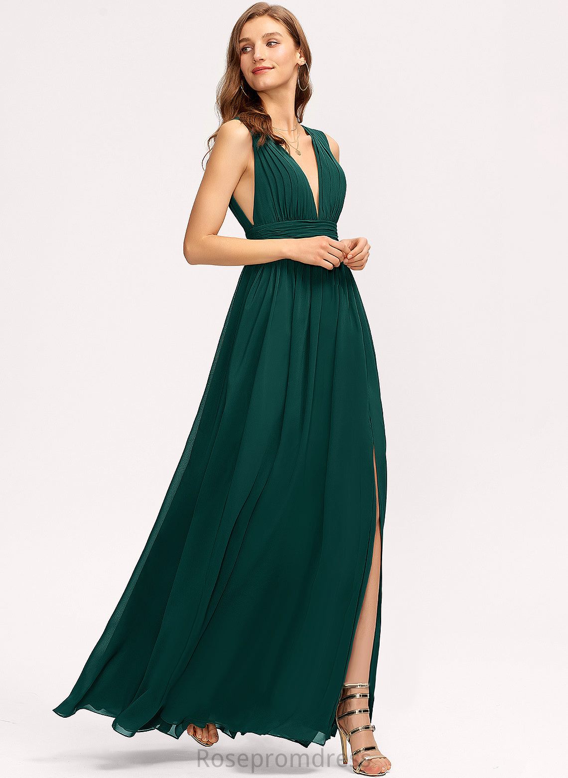 Embellishment Length Pleated Silhouette Fabric Neckline V-neck Floor-Length A-Line Veronica V-Neck Floor Length Bridesmaid Dresses