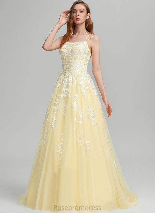 Ball-Gown/Princess Prom Dresses Joanne Train Sweep Lace Square Tulle