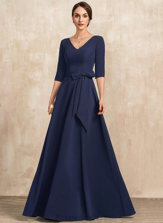 Bow(s) the With Bride Dress of V-neck Floor-Length Stretch Rosa A-Line Mother Crepe Mother of the Bride Dresses