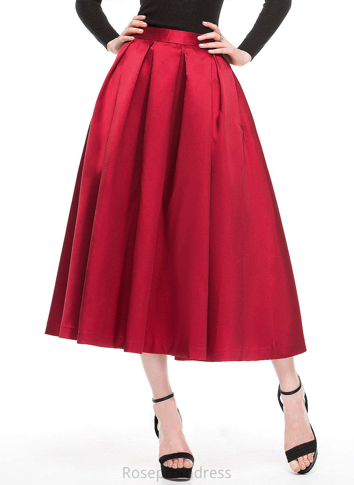 A-Line/Princess Satin Skirt Cocktail Tea-Length Cocktail Dresses Frida