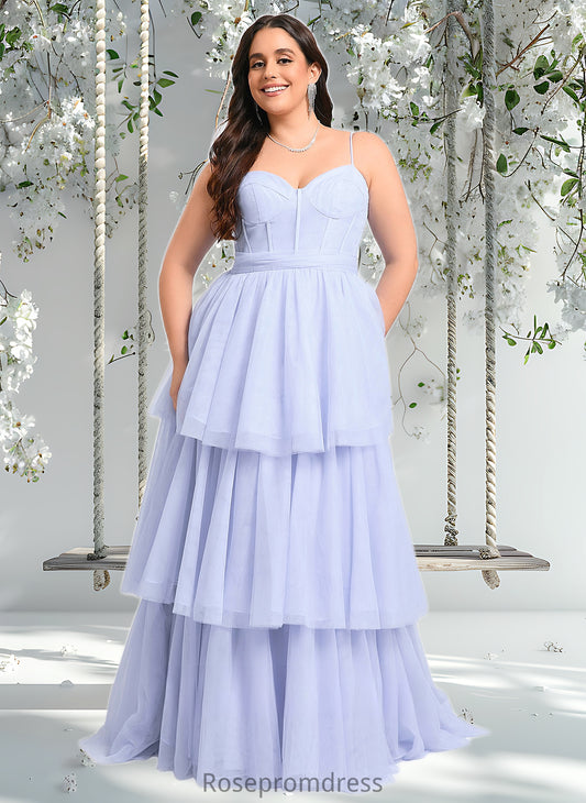 Carlie Ball-Gown/Princess Sweetheart Sweep Train Tulle Prom Dresses With Bow DSP0025843