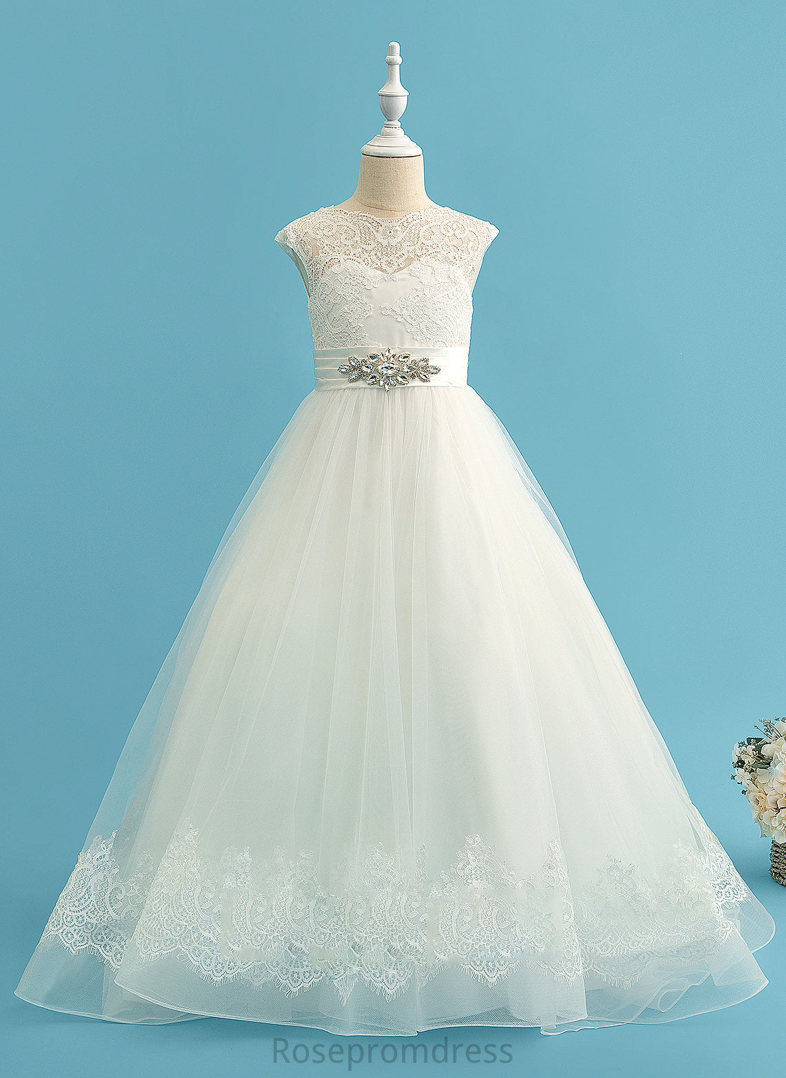 Neck Train Scoop Dress Sleeveless Ball-Gown/Princess Beading Sweep Addison Flower Girl Dresses Girl - With Satin/Tulle/Lace Flower