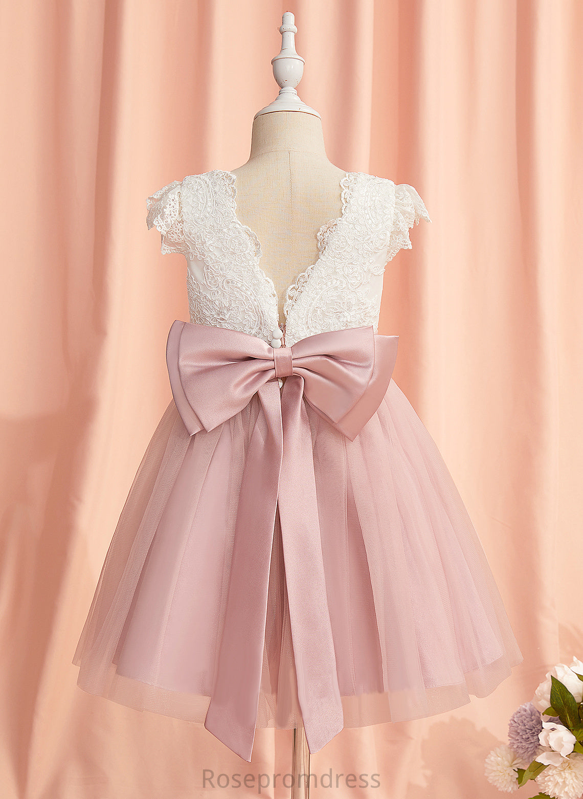 Girl Knee-length Lace/Bow(s) Short Scoop Flower Girl Dresses Flower Tulle - Neck With Sleeves Dress A-Line Micah