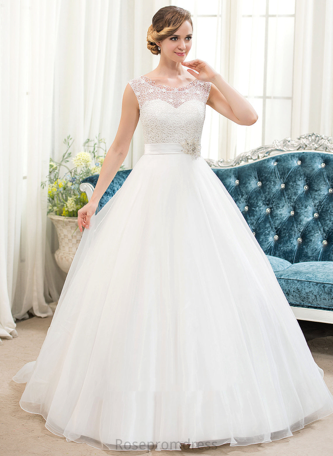 Ball-Gown/Princess Wedding Dresses Beading Sweep Dress Organza With Arielle Lace Wedding Train Satin Sequins