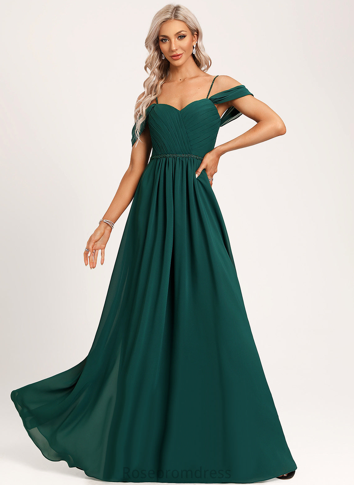 Fabric Beading A-Line Silhouette Straps&Sleeves Length Sequins Embellishment Floor-Length Janey Bridesmaid Dresses