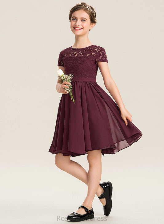 Lace With A-Line Payton Chiffon Bow(s) Neck Scoop Junior Bridesmaid Dresses Knee-Length