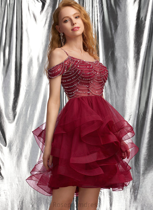 Homecoming Dresses Homecoming Tulle Short/Mini Ball-Gown/Princess Scoop With Kennedy Dress Neck Beading Sequins