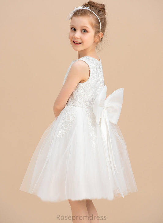 Dress Sleeveless Lace/Bow(s) With Girl A-Line Tulle/Lace Scoop Flower Girl Dresses Abigayle Knee-length Neck Flower