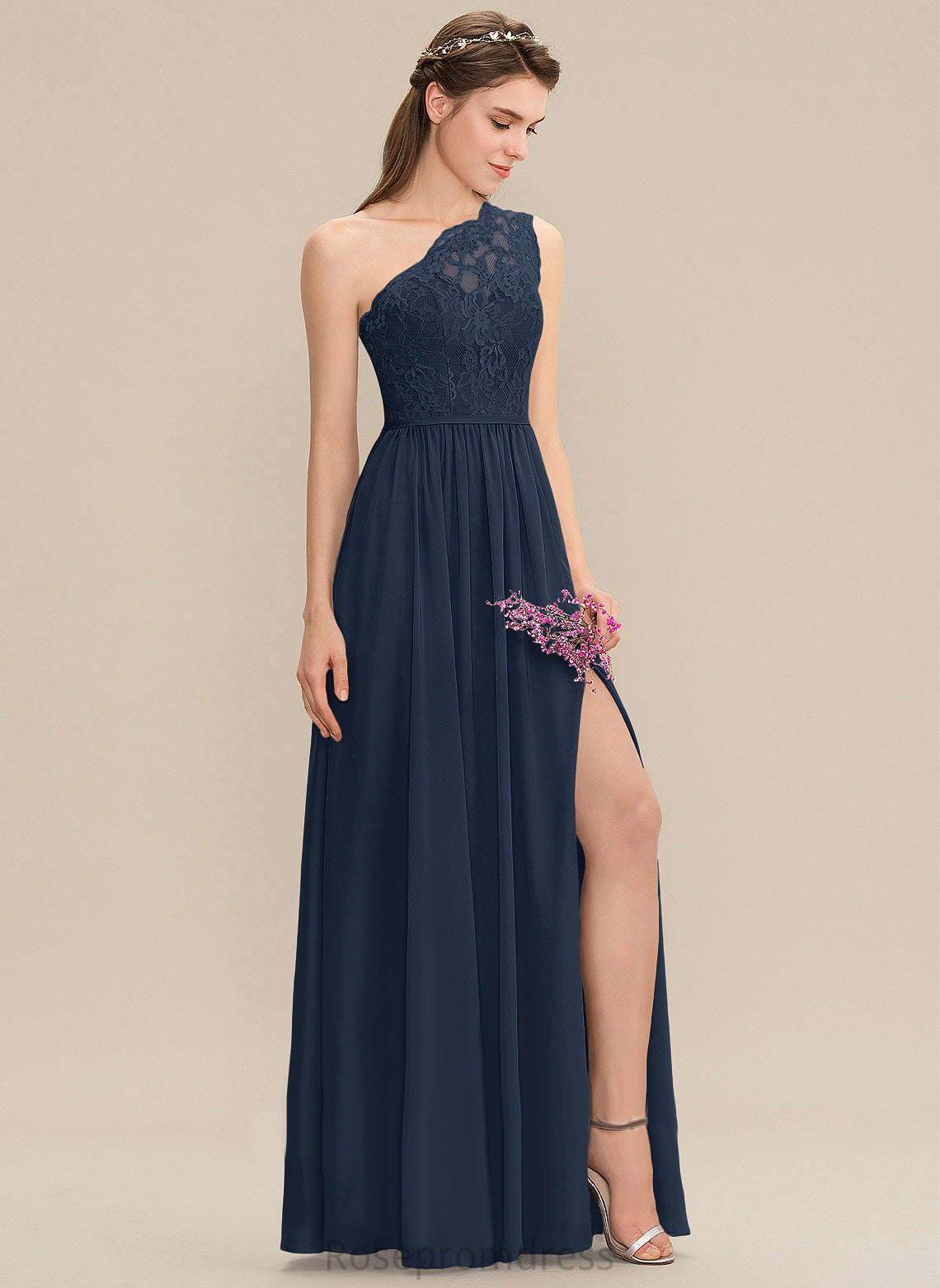 Lace Length A-line Silhouette OneShoulder Floor-Length Neckline Straps&Sleeves Fabric Naima Natural Waist A-Line/Princess Bridesmaid Dresses