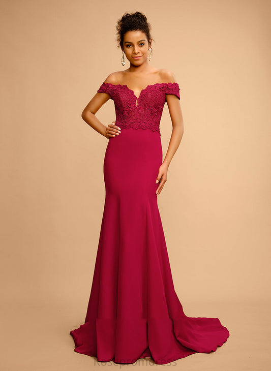 Floor-Length Stretch Prom Dresses Amira Sequins With Crepe Trumpet/Mermaid Off-the-Shoulder