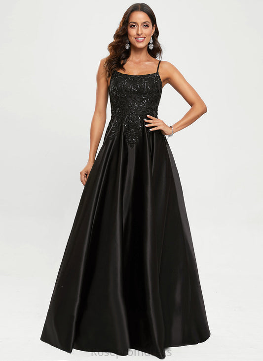 Sequins Satin Pam A-Line With Prom Dresses Scoop Floor-Length