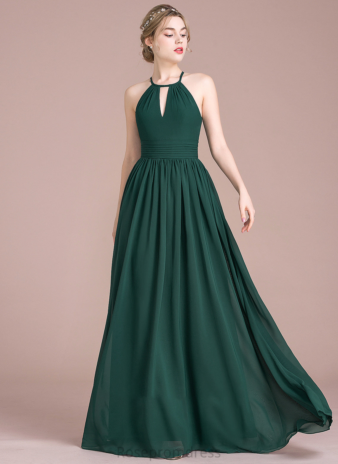 Scoop Floor-Length Chiffon Neck A-Line Ruffle Sofia Prom Dresses With