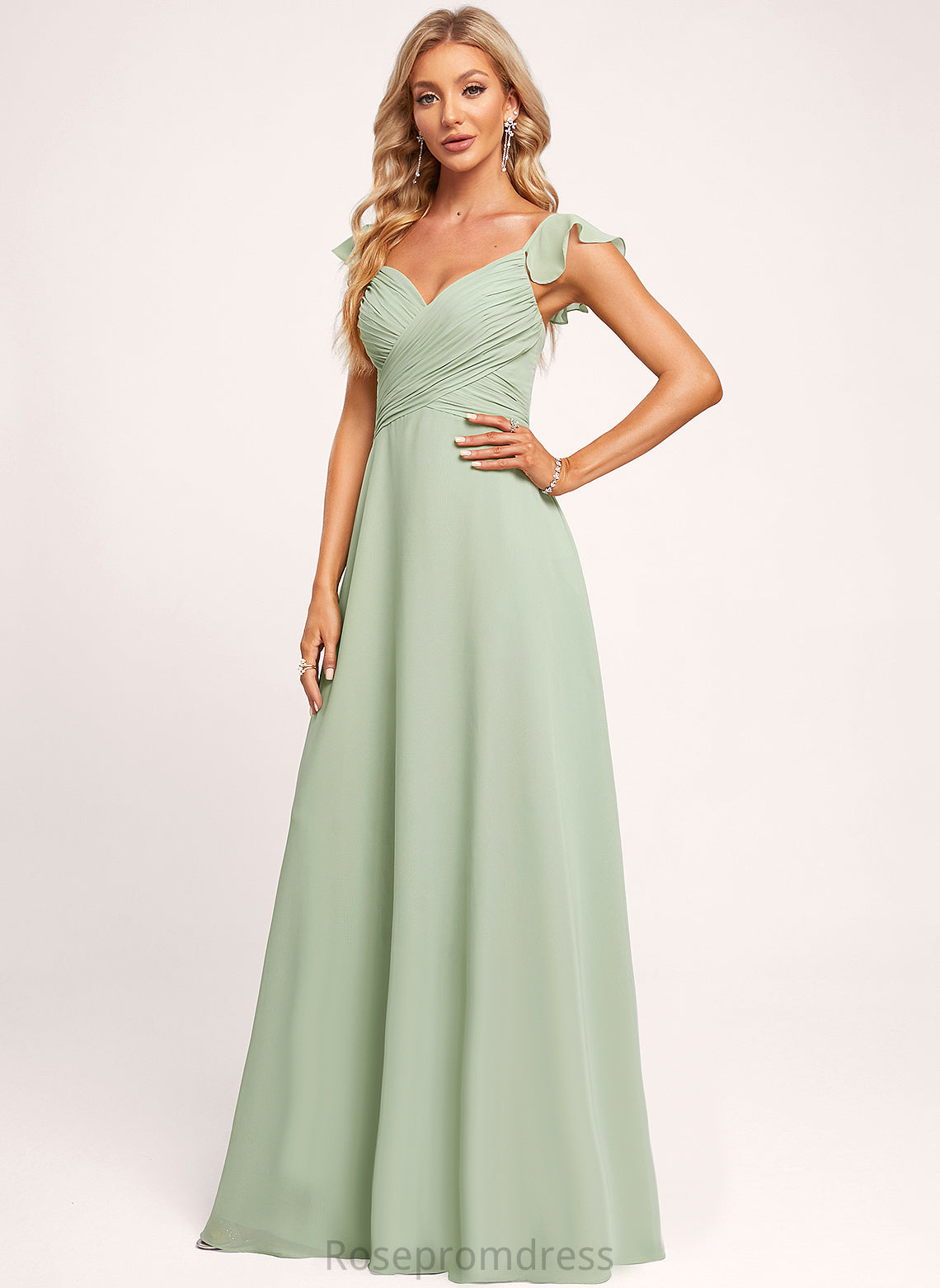 Silhouette Fabric Floor-Length A-line Neckline Length Straps&Sleeves V-Neck Daniela Sleeveless A-Line/Princess Spaghetti Staps Bridesmaid Dresses