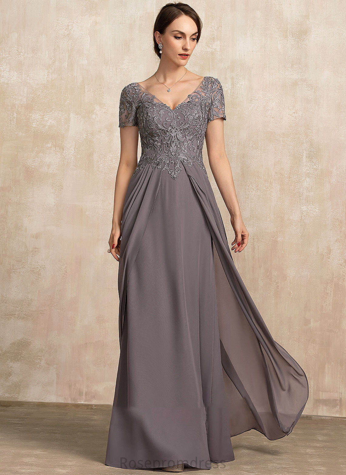 Floor-Length Lace A-Line V-neck Bride Mother Mother of the Bride Dresses Dress the Chiffon America of