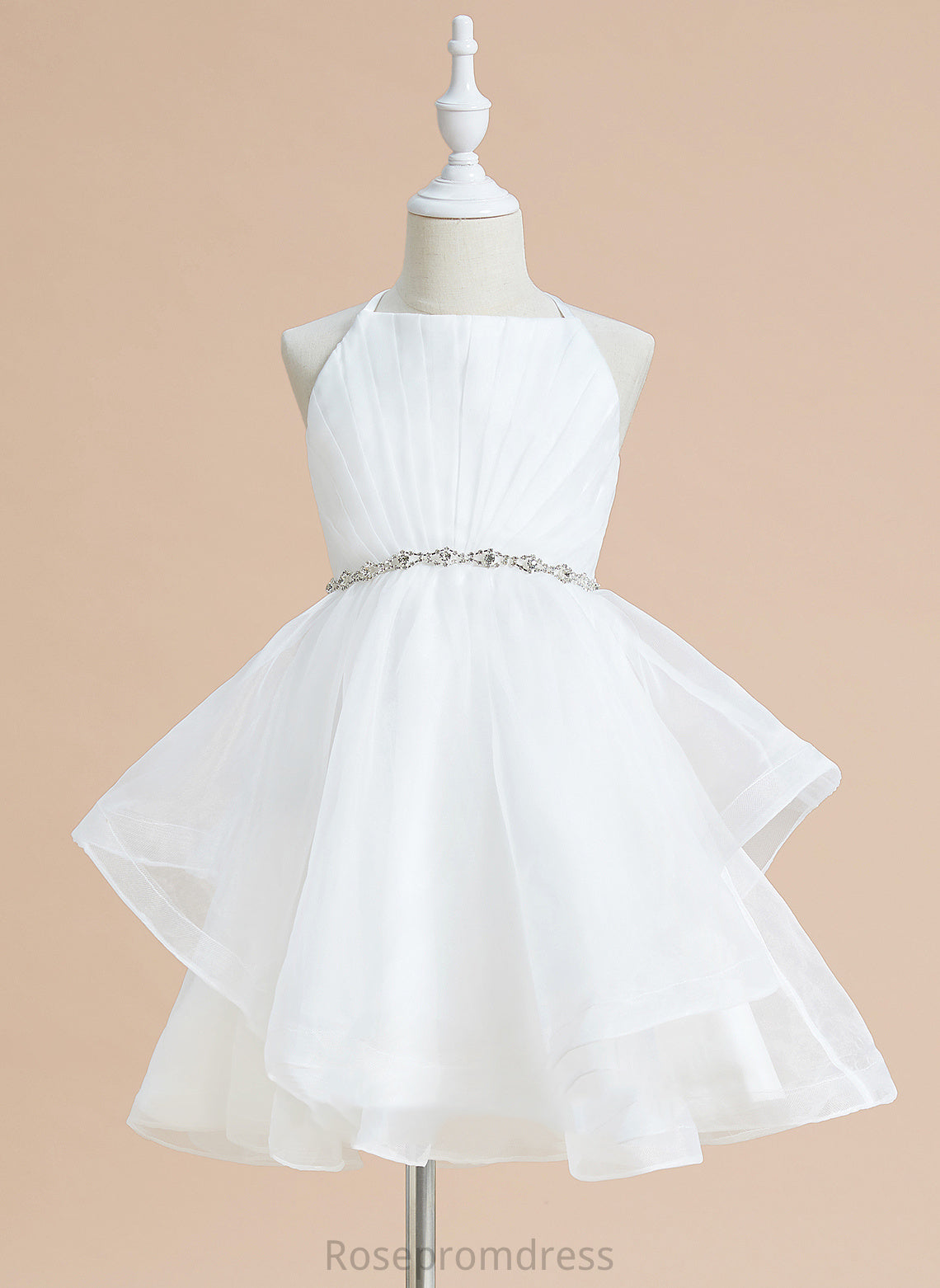 Dress - Knee-length Macy Neckline Square Tulle A-Line Girl Flower Girl Dresses Flower Beading With Sleeveless