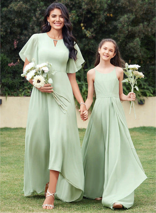 A-line Silhouette Straps&Sleeves Length Fabric BackStyle ShortSleeves Asymmetrical Viviana Bridesmaid Dresses