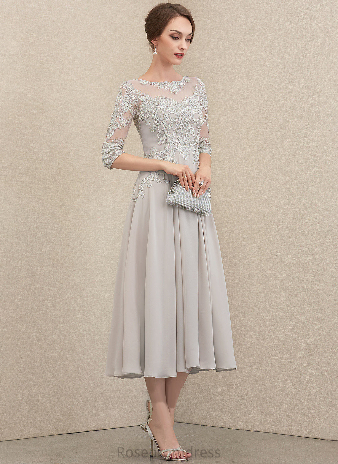 A-Line Tea-Length Dress Cocktail Dresses With Chiffon Cherish Cocktail Neck Scoop Sequins Lace Beading