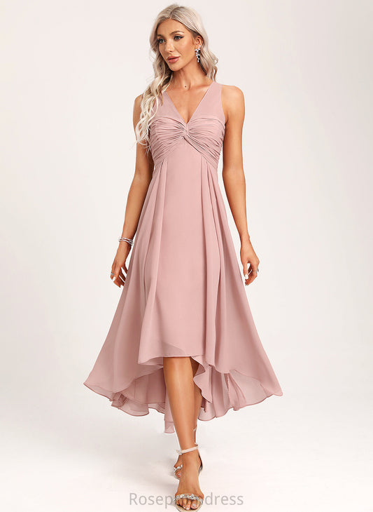 Length Asymmetrical V-neck Fabric Neckline Silhouette A-Line Straps&Sleeves Gianna Sheath/Column Straps Natural Waist Bridesmaid Dresses