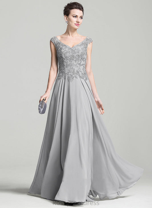 With Appliques Chiffon Mother Lace Floor-Length A-Line Kyla Dress V-neck the of Bride Mother of the Bride Dresses