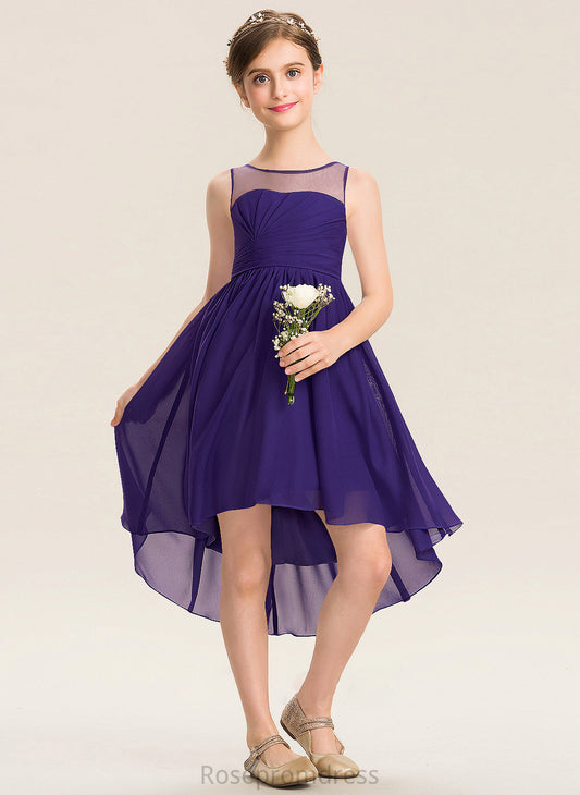 Neck Junior Bridesmaid Dresses With Scoop A-Line Ruffle Mariana Asymmetrical Chiffon