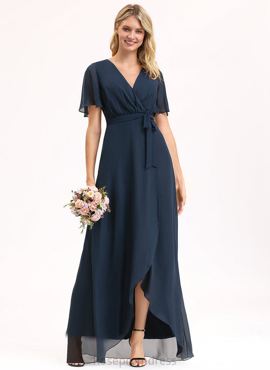 Silhouette Neckline Embellishment A-Line Pleated Fabric Bow(s) Length V-neck Asymmetrical Daphne Floor Length Bridesmaid Dresses