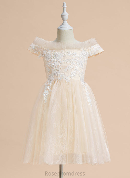 Flower Flower Girl Dresses Tulle Knee-length - Off-the-Shoulder Sleeveless Madelyn Girl A-Line With Dress Lace