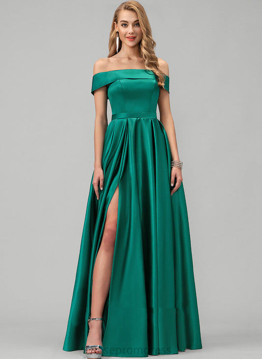 Neckline Length Straps&Sleeves Sleeveless Fabric BackStyle Floor-Length Satin Off-the-Shoulder Vivien Bridesmaid Dresses