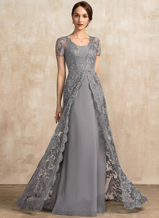 A-Line Bride of Nydia Chiffon Train the Mother of the Bride Dresses Neckline Square Dress Sweep Lace Mother