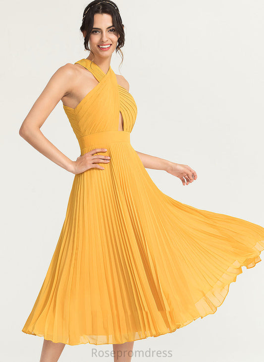 Chiffon Cocktail With Tea-Length A-Line V-neck Pleated Erika Cocktail Dresses Dress