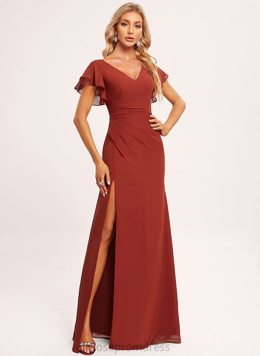 Floor-Length A-line Fabric Straps&Sleeves Silhouette V-Neck Length Neckline Jess A-Line/Princess Empire Waist Half Sleeves Bridesmaid Dresses