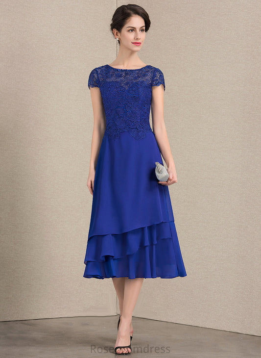 Bride Neck Mother of the Bride Dresses Tea-Length A-Line Lace Scoop Louisa Chiffon Mother the Dress of